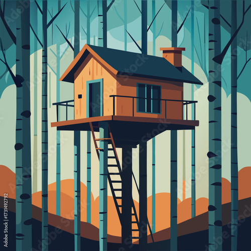 a tiny wooden treehouse perched high in an aspen g (2).eps