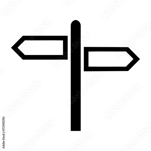 Vector illustration of a black signpost with two arrow shaped signs pointing in opposite directions on transparent background