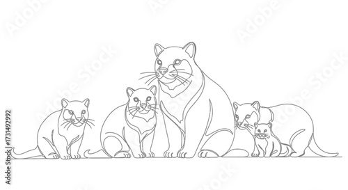 Line Art Family of Cats Together for a Heartwarming Minimalist Design