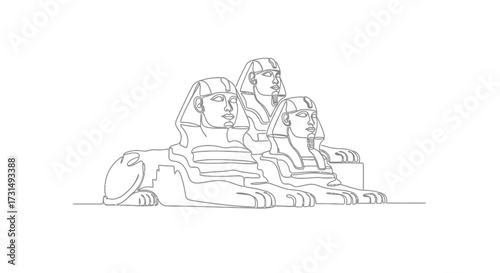 Line Art Depiction of Ancient Egyptian Sphinxes with Royal Headdresses