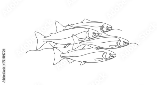 Harmonious Underwater Journey Elegant Line Art of a Fish School's Movement