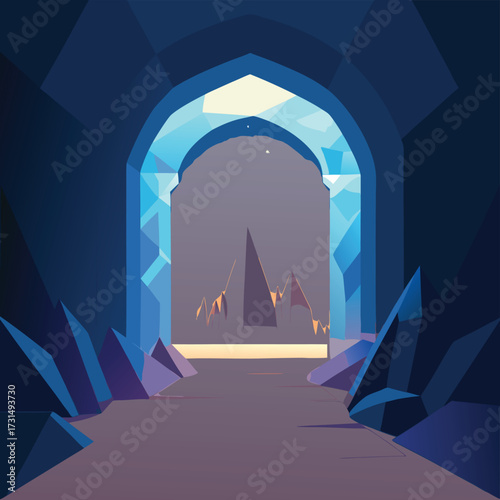 arch cave lit by glowing crystals inside  (1).eps