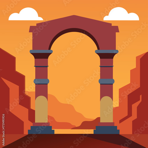 arch eroded into twin pillars of rock .eps