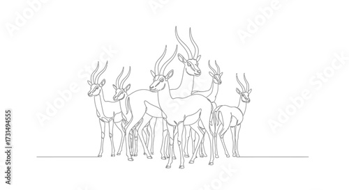 Group of Antelopes Grazing in the Savanna, Wildlife Photography, Natural Habitat, African Landscape, Animal Behavior