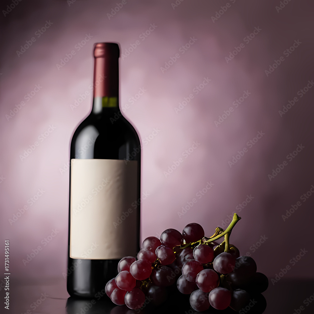 Obraz premium A wine bottle and grapes in soft focus.