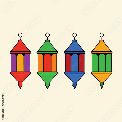 four decorative lanterns in rainbow hues .eps