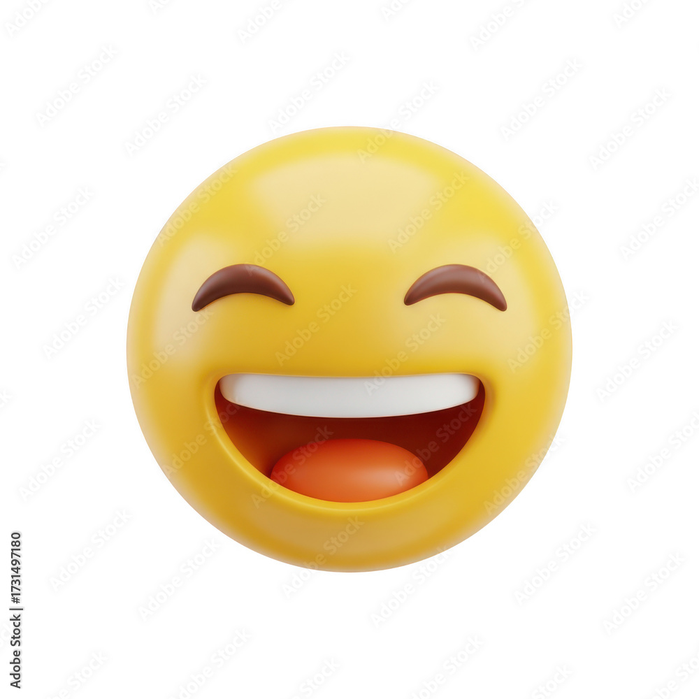 Fototapeta premium 3d rendered yellow emoji face laughing with eyes closed isolated on transparent background