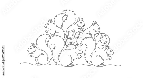 Playful Squirrels Climbing, Forest, Illustration, Nature, Whimsical, Top-Down View, Animal Behavior Concept