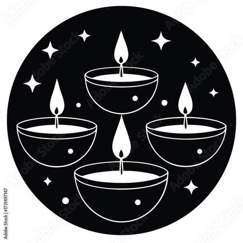 four golden diyas on a bright  colorful festive ba (3).eps