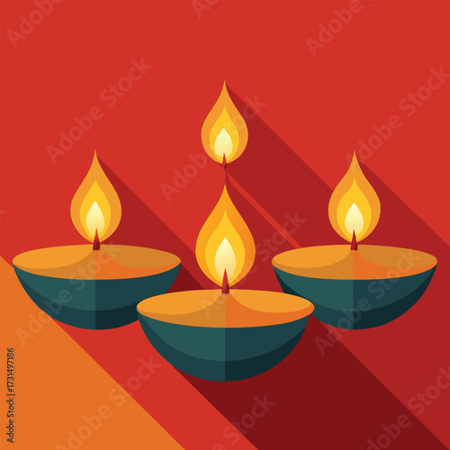 four golden diyas on a bright  colorful festive ba (2).eps