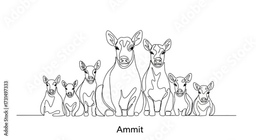 Cattle Gathering, Cow and Calves, Farmyard, Illustration, Rural Setting, Front View, Family and Community Concept