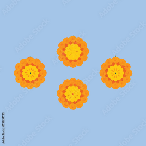 four vibrant marigold flower arrangements for diwa.eps