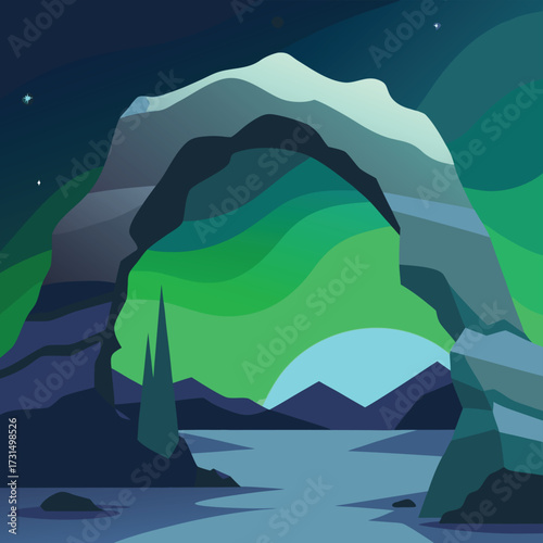 rocky tundra arch with northern lights .eps