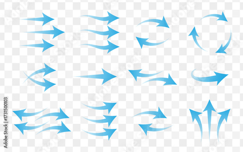 Blue transparent arrow collection showing air movement