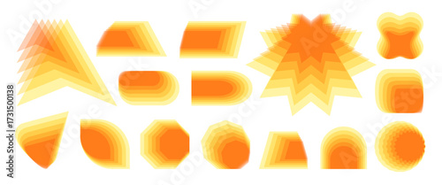 Fantastic overlapping shapes set. Yellow geometric blend elements. Vector translucent geometric artwork