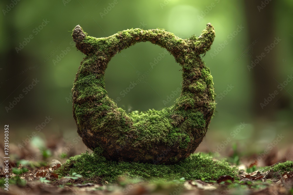 Fototapeta premium Moss-Covered Ring with Horns Surrounded by Forest Atmosphere