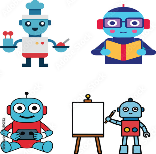Adorable Robots Showcase Varied Talents from Cooking to Painting and Reading Depicting a Whimsical World of Robotic Versatility