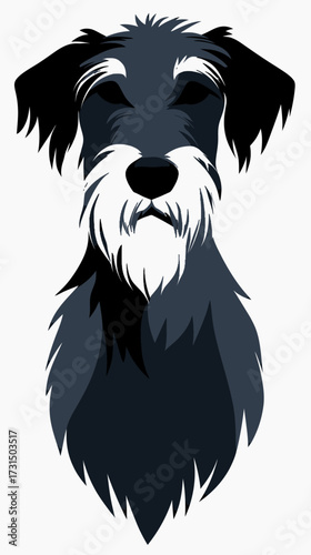 Minimalist flat vector illustration of Irish wolfhound dog with shaggy dark fur and distinctive facial hair in simple modern style digital art