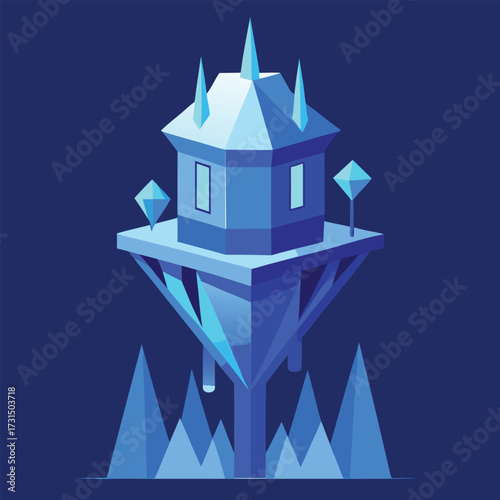 a frosty ice crystal treehouse glowing blue  (1).eps