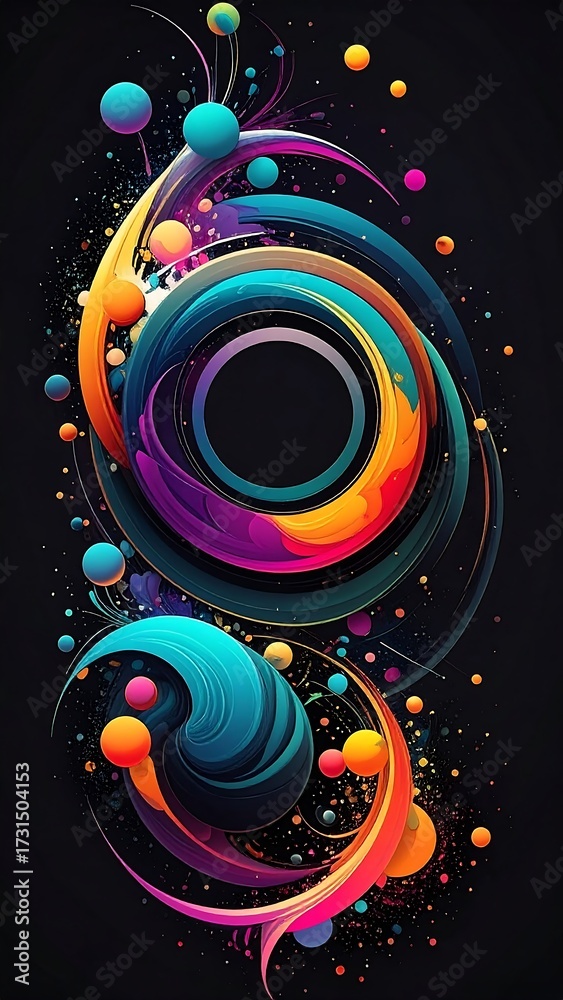 Fototapeta premium Abstract swirling design with vibrant colors and spheres
