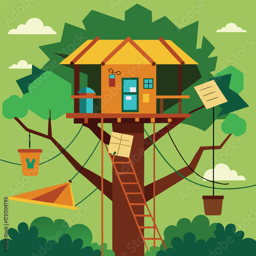 a jungle expedition treehouse with ropes and maps  (1).eps