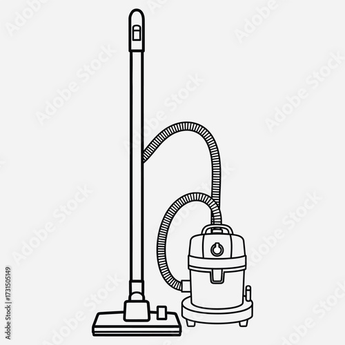 Monochrome outline of a canister vacuum cleaner, a symbol of tidiness and home maintenance chores