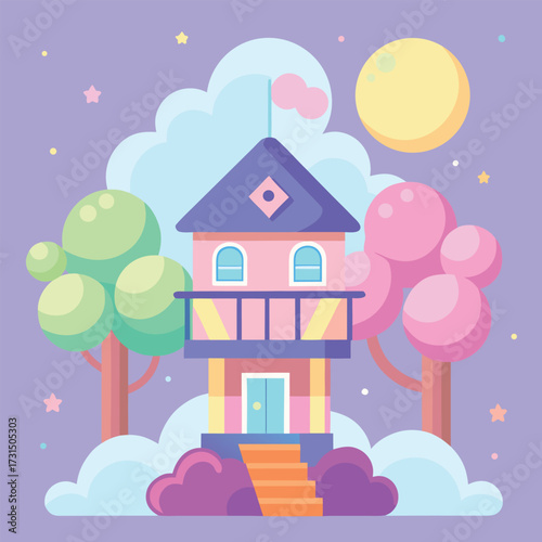 a pastel dreamland cartoon treehouse  (1).eps