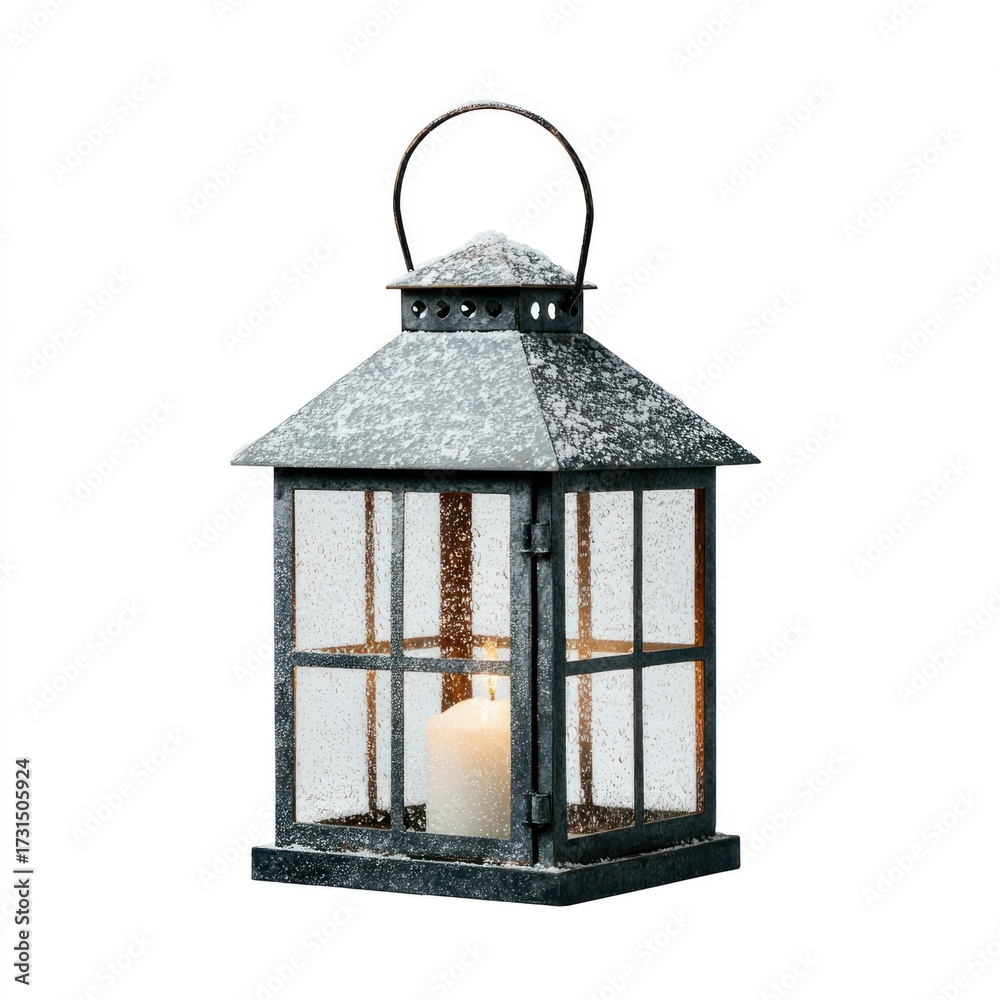 Obraz premium Rustic lantern with glowing candle.
