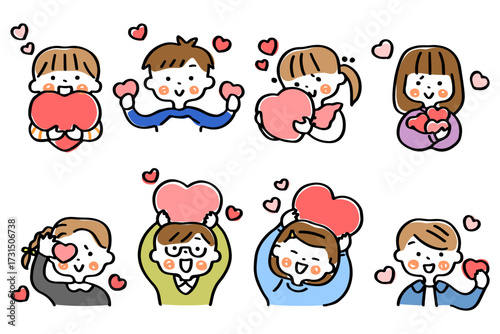 ハートを持つこどもたちのイラストセット①