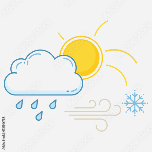Weather Forecast Icon Illustrative Sun, Rain, Wind, and Snow for Climate Prediction