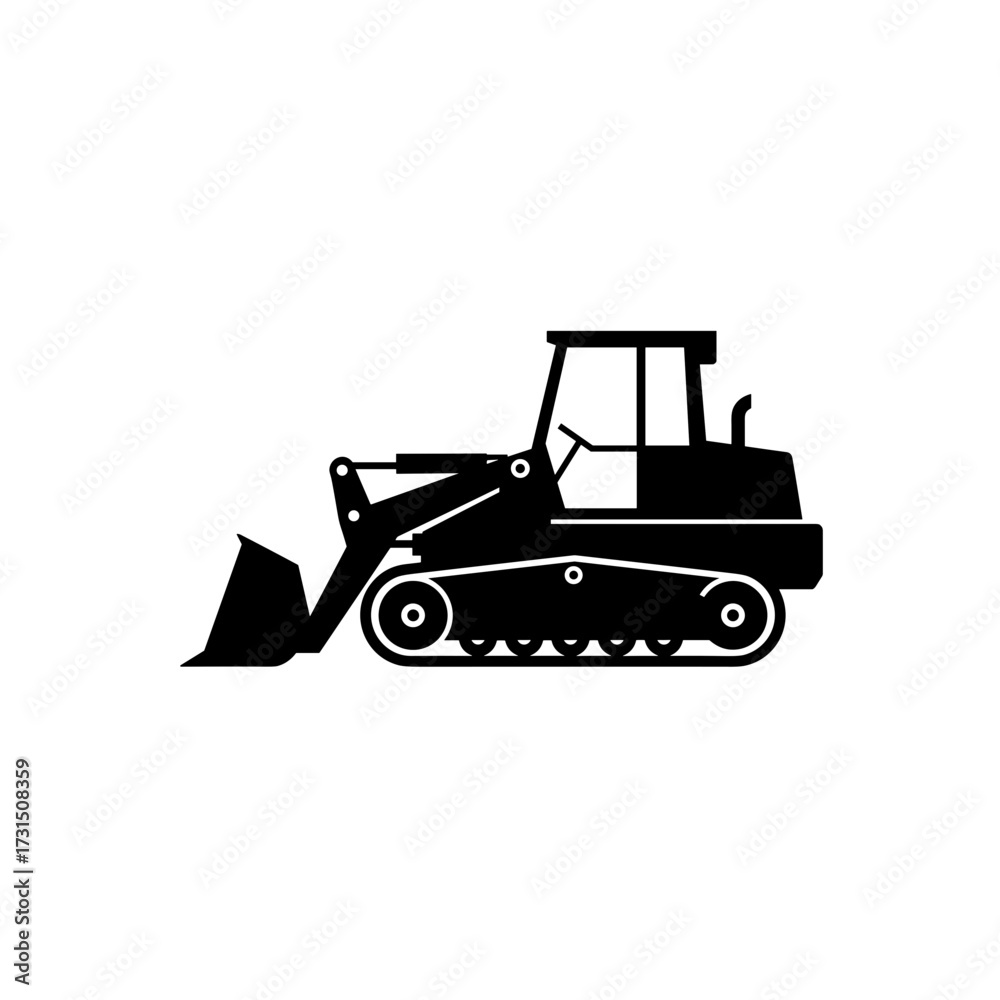 Naklejka premium Simple Silhouette of a Construction Tractor with Detailed Tracks