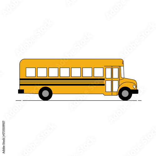Cartoon Yellow School Bus with Black Stripes and Square Windows Illustration