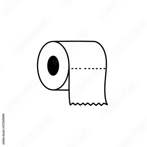 Simple Black and White Toilet Paper Roll Illustration with Perforated Edge