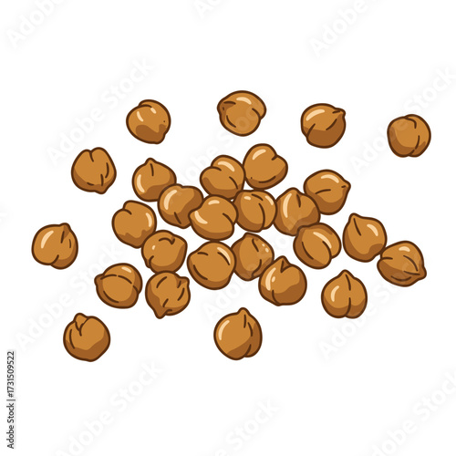 Cartoon-style chickpeas scattered, showing their rounded shape and light brown color