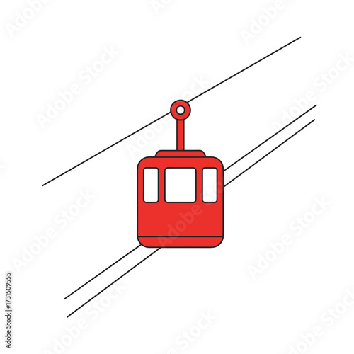 Red Cable Car Ascending Mountain Slopes