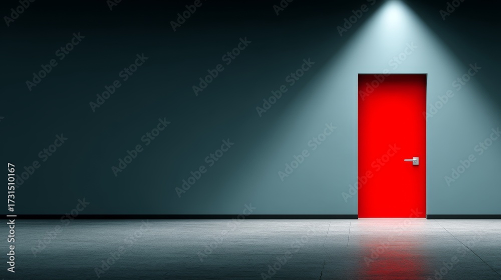 Fototapeta premium Mysterious Red Door Radiating Warm Inviting Light From Beyond Hinting at Hidden Secrets and Unknown Realms.