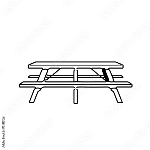Simple Black Outline Picnic Table Design for Outdoor Dining and Relaxation.