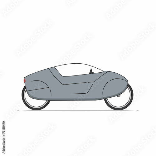 Sleek Grey Velomobile Design: Two-Wheeled Recumbent Vehicle Illustration