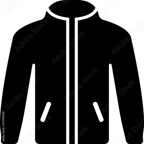 Jacket Icon Black Flat Style Clothing Symbol of Winter Coat, Sportswear, Outerwear, Fashion, Warm, Zipper Hoodie, Windbreaker, Casual Apparel, Textile Vector