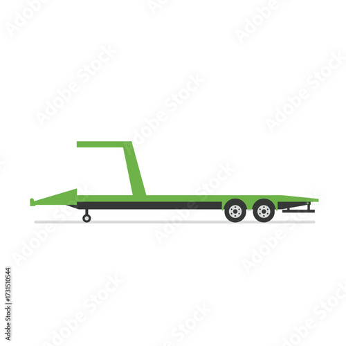 Green Flatbed Trailer Design with Geometric Shapes and Wheels.