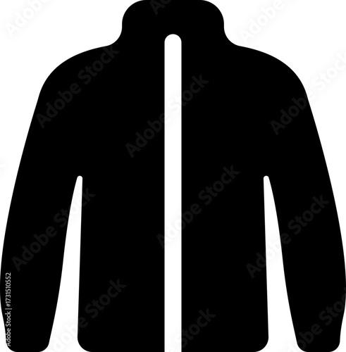 Jacket Icon Black Flat Style Clothing Symbol of Winter Coat, Sportswear, Outerwear, Fashion, Warm, Zipper Hoodie, Windbreaker, Casual Apparel, Textile Vector