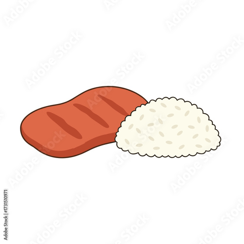 Grilled Steak and Fluffy Rice Illustration