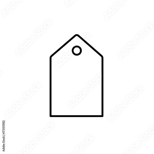 Minimalist black outline of a price tag with a circular hole at the top