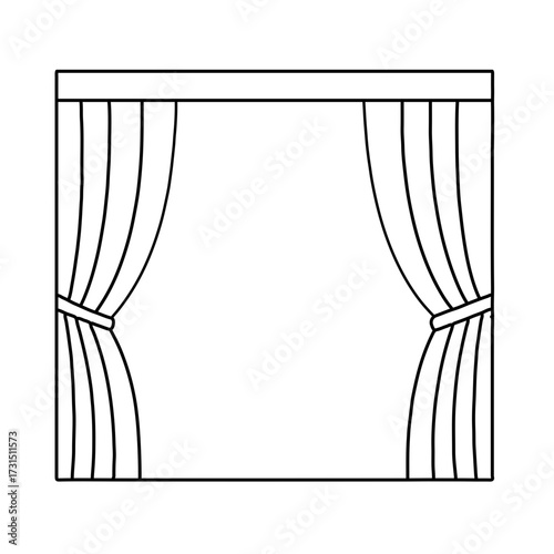 Simple Black and White Curtain Illustration with Tied Back Drapes.