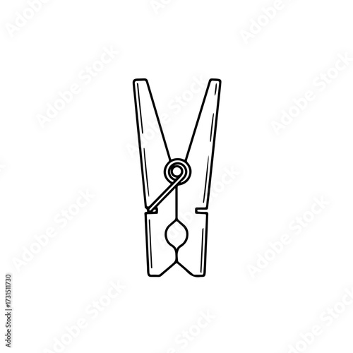 Simple Line Drawing of a Classic Wooden Clothespin