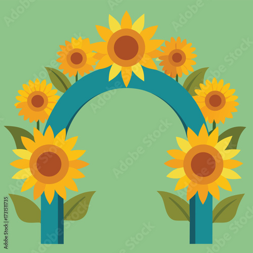 arch of giant sunflowers bending together .eps