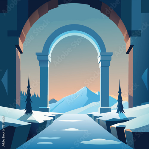 archway of snow and icicles in tundra  (1).eps