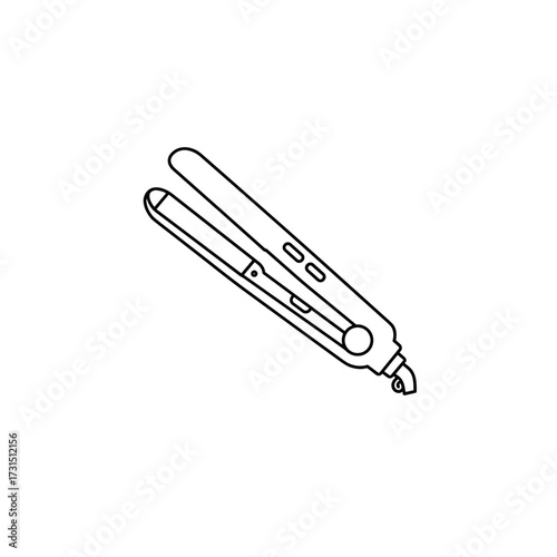 Stylized outline of a flat iron with visible buttons and swivel cord