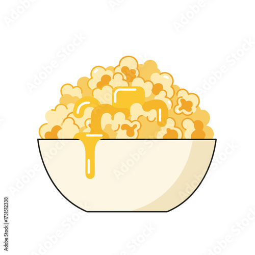 Buttery Popcorn in a Bowl, Melted Butter Dripping Down