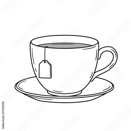 Hand-drawn Illustration of a Teacup with Tea Bag